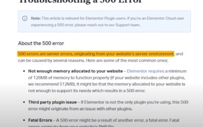 엘리멘터 업데이트 저장시 서버에러 500 해결방법 Elementor server error 500
